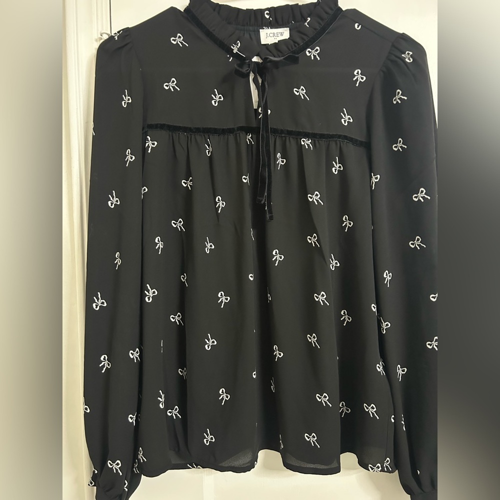 J Crew Factory Black & White Bow Print Blouse